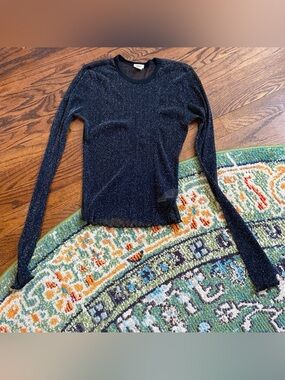 Garage Black Sheer Sparkle Long Sleeve Top